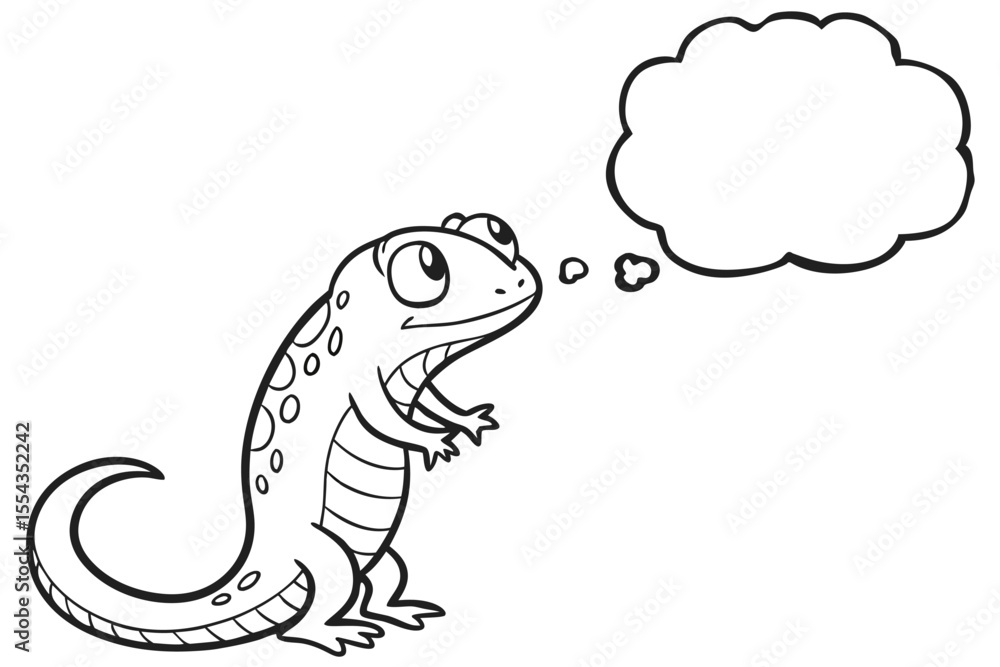 A cartoon lizard with a thought bubble isolated on white background A cartoon lizard with a thought bubble isolated on white background
