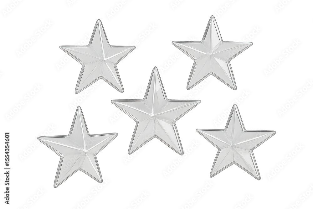 Five silver shining stars on transparent background represent achievement, success, quality, rating and excellence Five silver shining stars on transparent background represent achievement, success, quality, rating and excellence