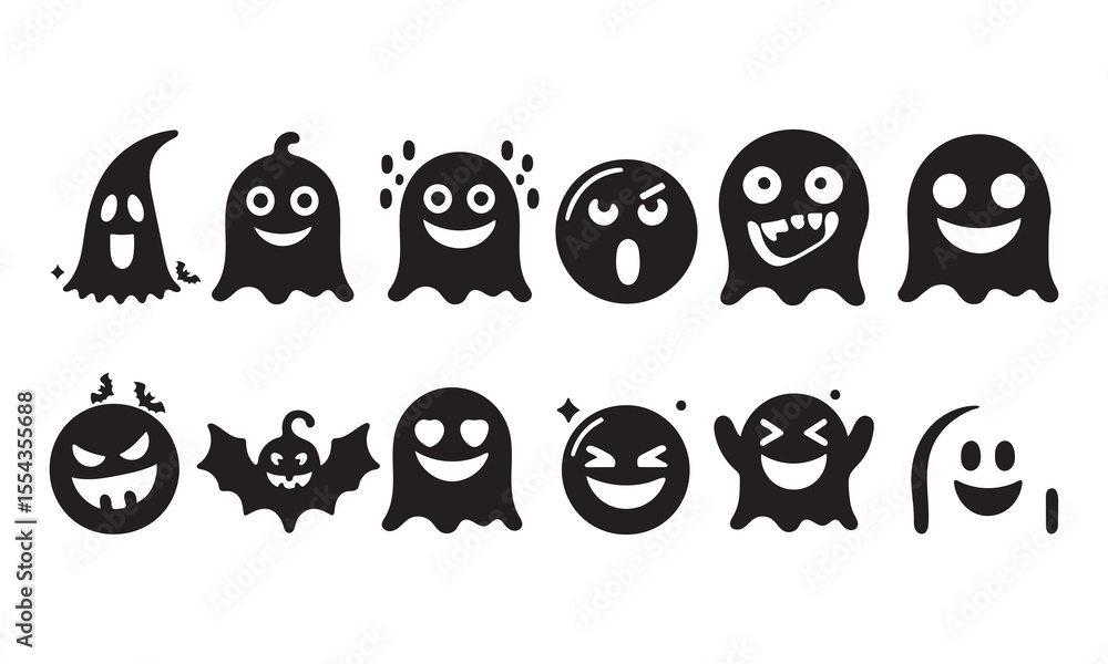 Fototapeta premium Halloween funny spooky emoji ghost silhouette set. perfect for halloween and festive design Vector illustration 