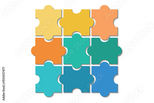 9 Pieces Puzzle Infographic Set of Puzzle Pieces Vector. Jigsaw Puzzle on White Background. Set of Puzzle Pieces. Vector Illustration.