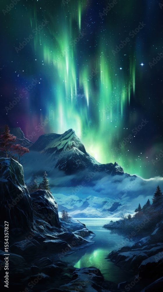 Fototapeta premium Northern Lights outdoors nature night.
