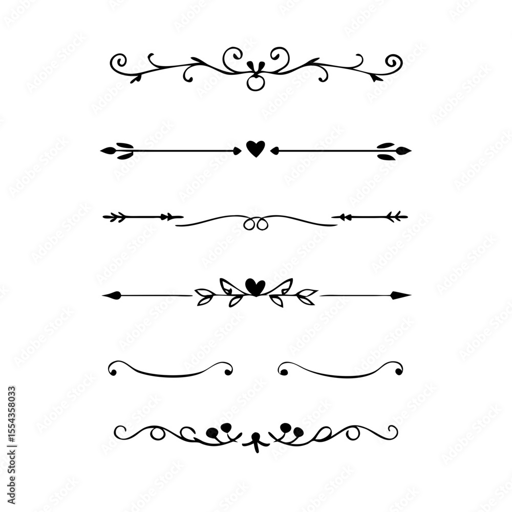 Vector dividers calligraphic line element.Set of Black Hand Drawn Rustic Doodle Design Elements. Decorative Floral Swirls, Scrolls, Text Frames, Dividers. Vintage Vector Illustration.
Vector dividers calligraphic line element.Set of Black Hand Drawn Rustic Doodle Design Elements. Decorative Floral Swirls, Scrolls, Text Frames, Dividers. Vintage Vector Illustration.
