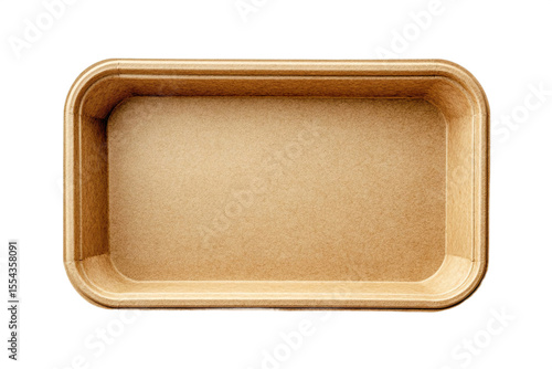 Top view of empty brown kraft food tray shallow isolated on transparent background