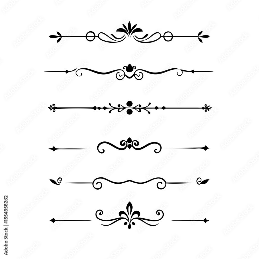 Vector dividers calligraphic line element.Set of Black Hand Drawn Rustic Doodle Design Elements. Decorative Floral Swirls, Scrolls, Text Frames, Dividers. Vintage Vector Illustration.
Vector dividers calligraphic line element.Set of Black Hand Drawn Rustic Doodle Design Elements. Decorative Floral Swirls, Scrolls, Text Frames, Dividers. Vintage Vector Illustration.