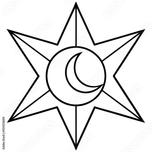 Simple line art vector illustration of a tombstone with star and moon symbol