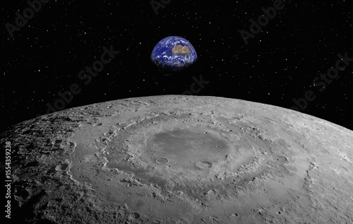 Fototapeta Naklejka Na Ścianę i Meble -  The Earth as Seen from the Surface of the Moon 