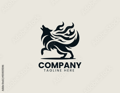 Fiery Flames Wolf Dynamic Primal Power Intense Hunter Vector Logo Design