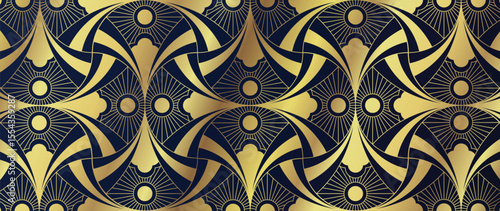 Luxury art deco pattern background vector. Abstract elegant art nouveau with delicate golden geometric line vintage decorative minimalist. Design illustration for wallpaper, banner, card, packaging.