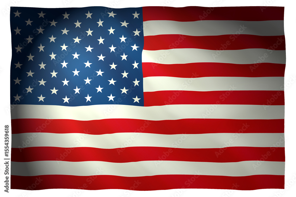 Naklejka premium United States of America ,USA, american flag isolated on white, Flowing, flag in the wind, American flag flying proudly on Independence Day. Symbol of freedom, democracy, and national pride