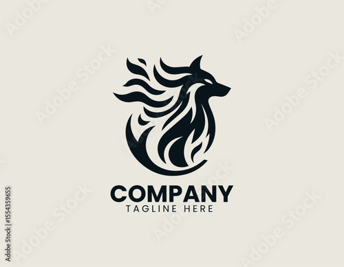 Fiery Flames Wolf Dynamic Primal Power Intense Hunter Vector Logo Design