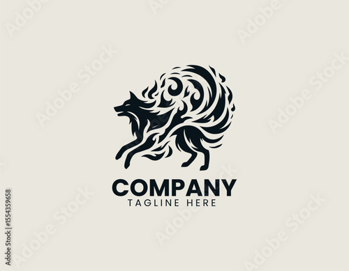 Fiery Flames Wolf Dynamic Primal Power Intense Hunter Vector Logo Design