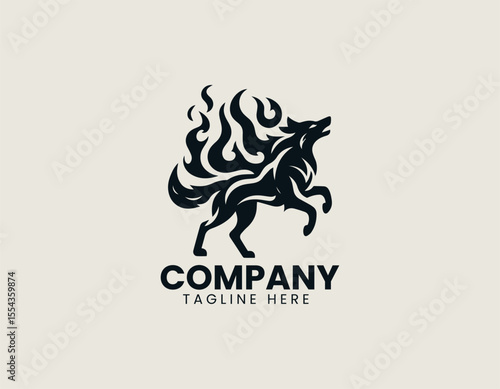 Fiery Flames Wolf Dynamic Primal Power Intense Hunter Vector Logo Design
