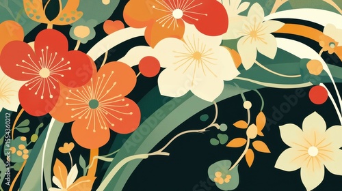 Wallpaper Mural Vibrant floral pattern with bold colors. Torontodigital.ca