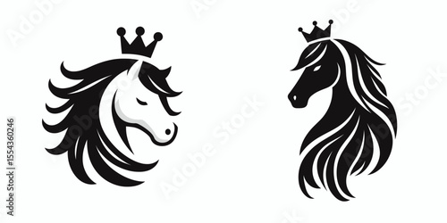 Wallpaper Mural A Horse Wear Princess Crown. Cartoon Animal Clipart Silhouette Vector Illustration Line Art Illustration. Equine adorn royal coronet majestic wearing head decoration. Torontodigital.ca