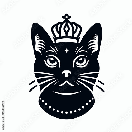 A Russian Blue Cat Wear Princess Crown. Cartoon Animal Clipart Silhouette Vector Illustration Line Art Illustration. Feline pet in tiara headwear gray breed majestic crown on kitty.