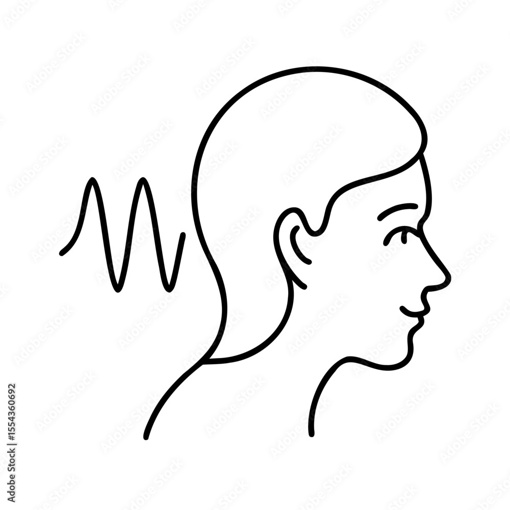Line art of a woman's profile with sound wave symbol on background face hair Line art of a woman's profile with sound wave symbol on background face hair