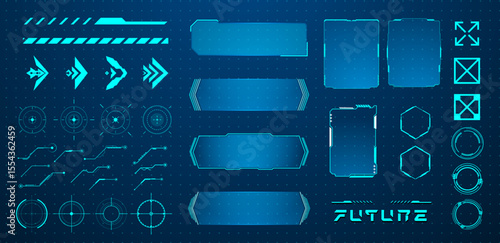 Set futuristic element blue cyberpunk vector illustration	