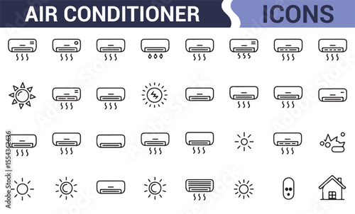 Vector Icons of Air Conditioners and Temperature Control for Graphic Design