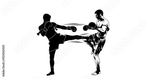 Full size of athlete kickboxer who perform muay thai martial arts on white background