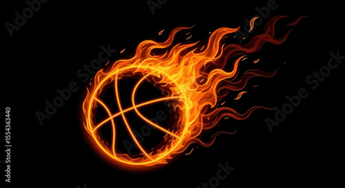  Generative AI of a Glowing Ball Burning on Fire in Orange Flames, Giving off Heat and Smoke for Competitive Basketbal