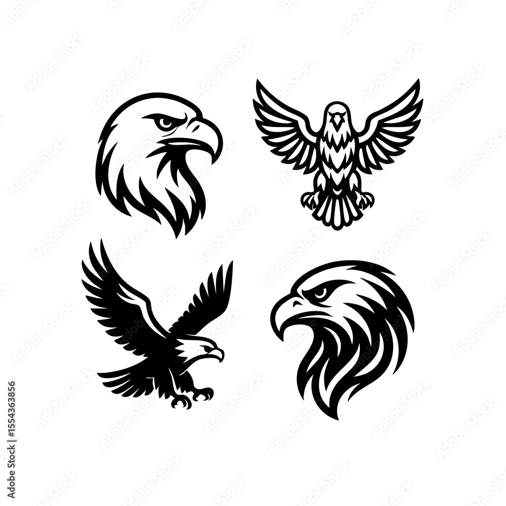 Fototapeta premium Eagle Line Art Vector Set – Soaring, Tribal, and Head Pose Illustrations