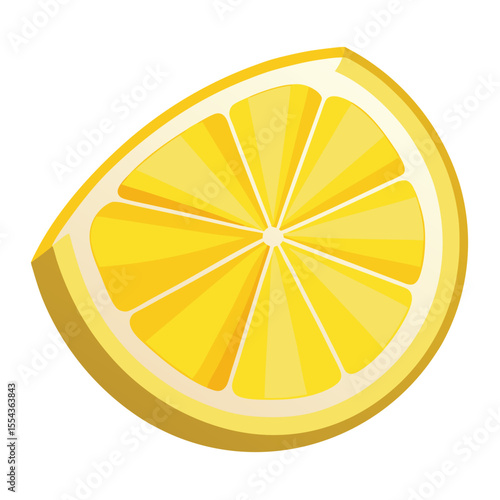 Illustration of a single slice of ripe yellow lemon on a white background, perfect for food and beverage designs