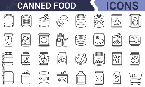 Canning and Preserved Food Line Icons for Label Design