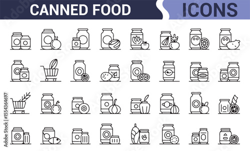Thin Line Canned Food Icon Collection for Grocery Illustrations

