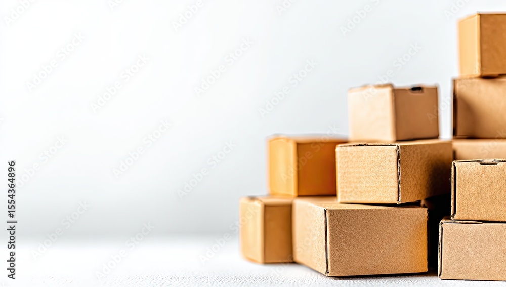 Obraz premium Stacked cardboard boxes against a white background