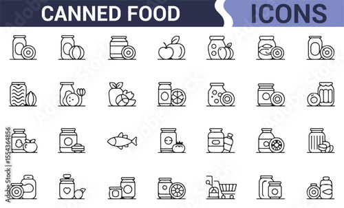 Set of Minimal Canned Food Line Icons for Packaging and Labeling