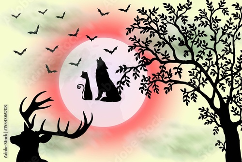 halloween background with witch,Abstract painting drawn watercolor background by digital brush technique, wallpaper with watercolor pattern full color texture background for graphic design
