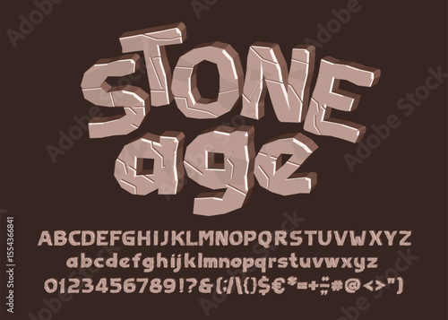Stone Age Cartoon alphabet font. Type letters, numbers, symbols. Uppercase and lowercase. Stock vector typeface for your design.