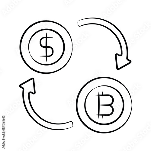 A captivating hand drawn style icon of bitcoin exchange