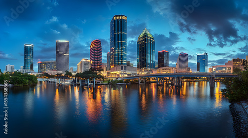 Wallpaper Mural Tampa, Florida city skyline at night with buildings. Illustration of popular places in the world. Torontodigital.ca