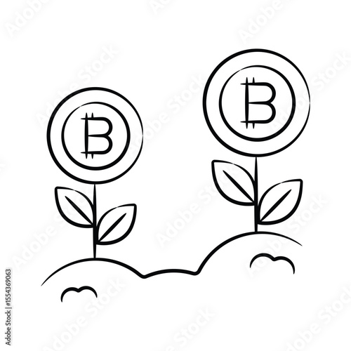 A well crafted hand drawn style icon of bitcoin investment