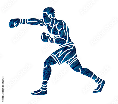 Silhouette Boxing Sport Kickboxing Muay Thai Boxer Action Cartoon Graphic Vector
