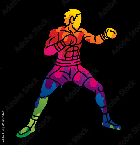 Boxing Sport Kickboxing Muay Thai Graffiti Boxer Action Cartoon Graphic Vector