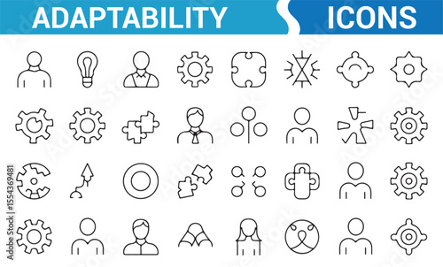 Icons representing flexibility, innovation, and collaboration for use in professional and team settings.