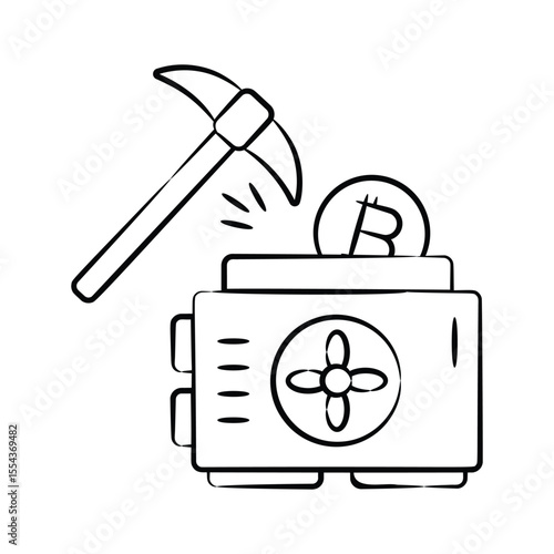 A well crafted hand drawn style icon of money mining