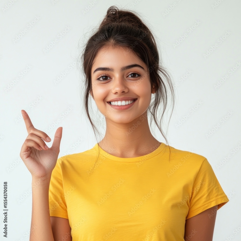 Indian woman wearing a yellow t-shirt happy expression portrait. Indian woman wearing a yellow t-shirt happy expression portrait.