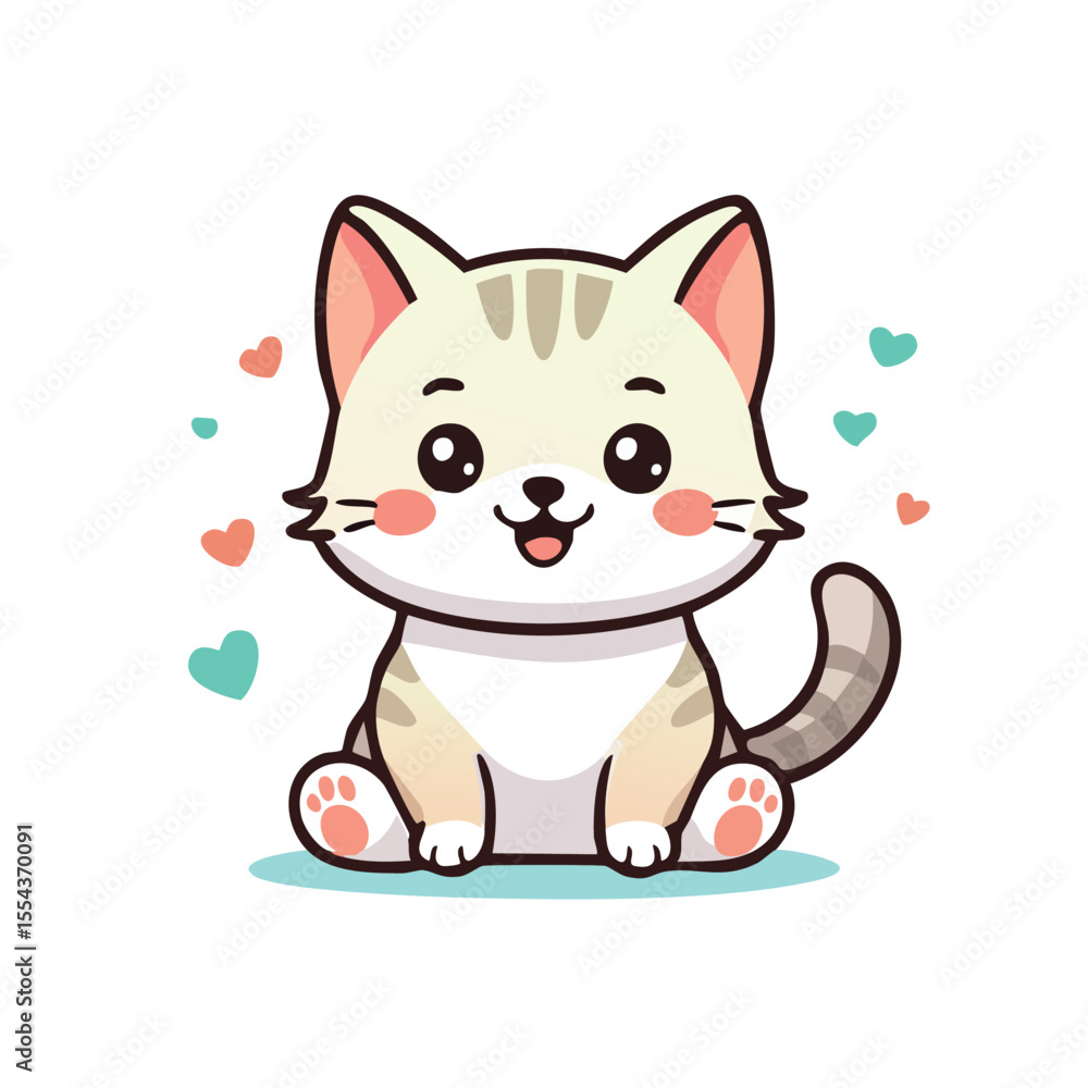 Minimal Kitten Playing Vector – Bold Black Outline with Happy Expression in Flat Simple Style Minimal Kitten Playing Vector – Bold Black Outline with Happy Expression in Flat Simple Style