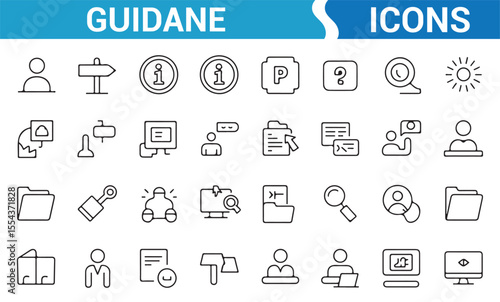 Set of directional icons for travel, navigation, and help applications.