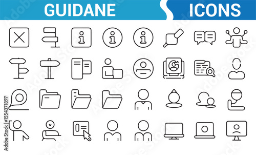 Navigation and support icons for providing guidance, instructions, and location-based services.