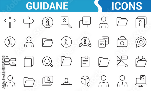 Guidance and direction vector icons for use in travel, office, and helpdesk applications.