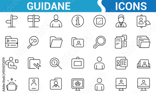 Icons representing guidance, location, and support, ideal for navigation apps and instructions.