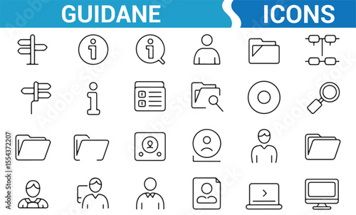 Collection of vector guidance symbols for maps, directions, and help systems.