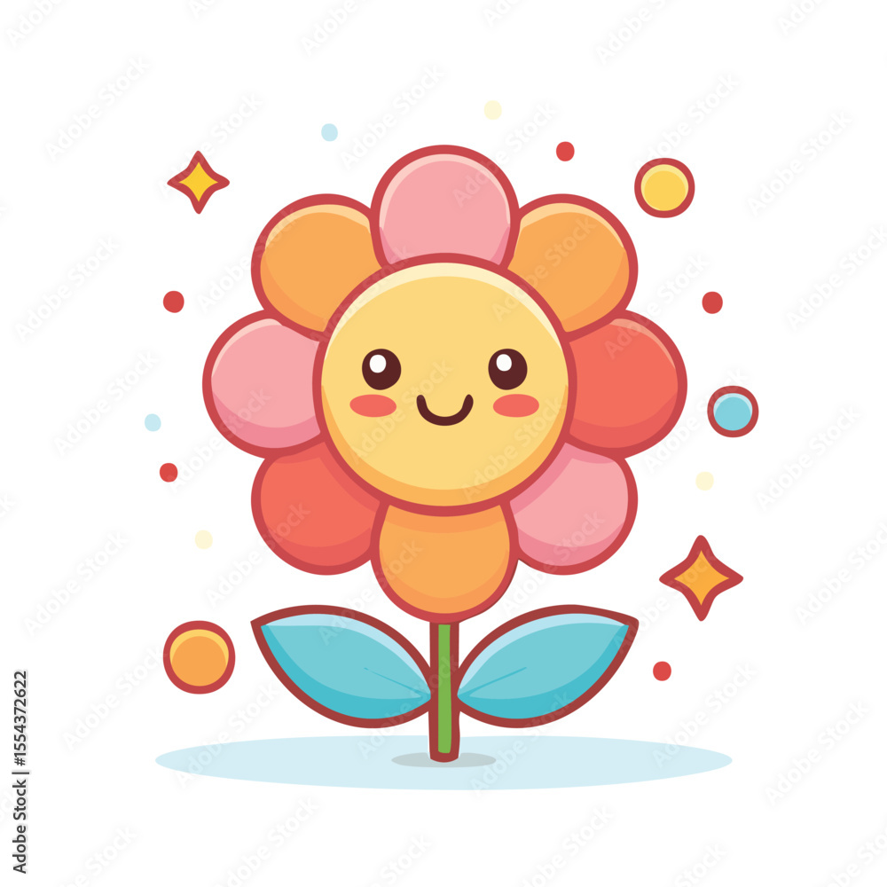 custom made wallpaper toronto digital“Cute Chibi Style Flower Bold Outlines Simple Flat Vector Design”