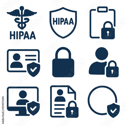 Medical HIPAA safety icons of security symbols shields locks and protected health record