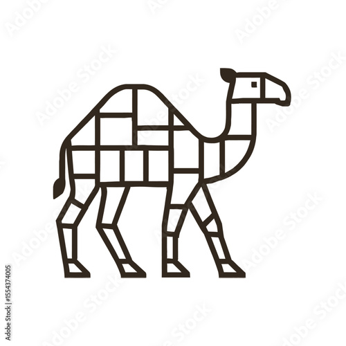 Camel silhouette outlined geometric construction defines the body with square  rectangular sections Head upright tail curled