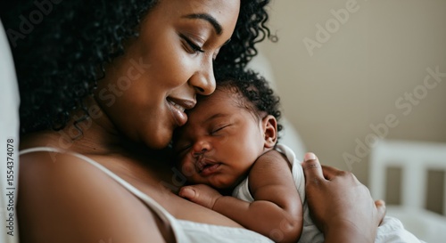 Tender Moment: Black Woman Cradling Newborn Baby in Cozy Indoor Nursery Setting